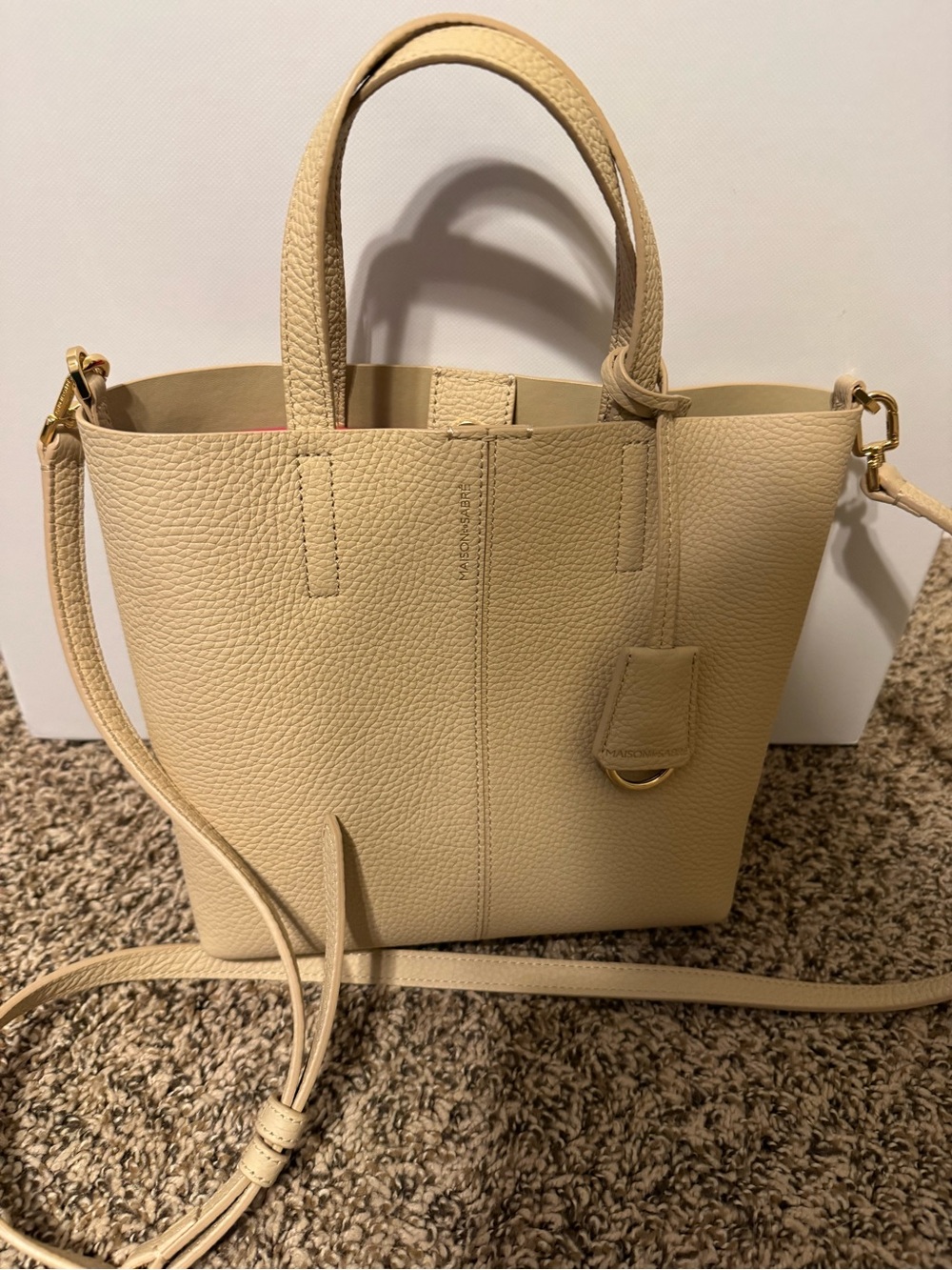 Pebbled Cream Leather Tote with Removable Strap